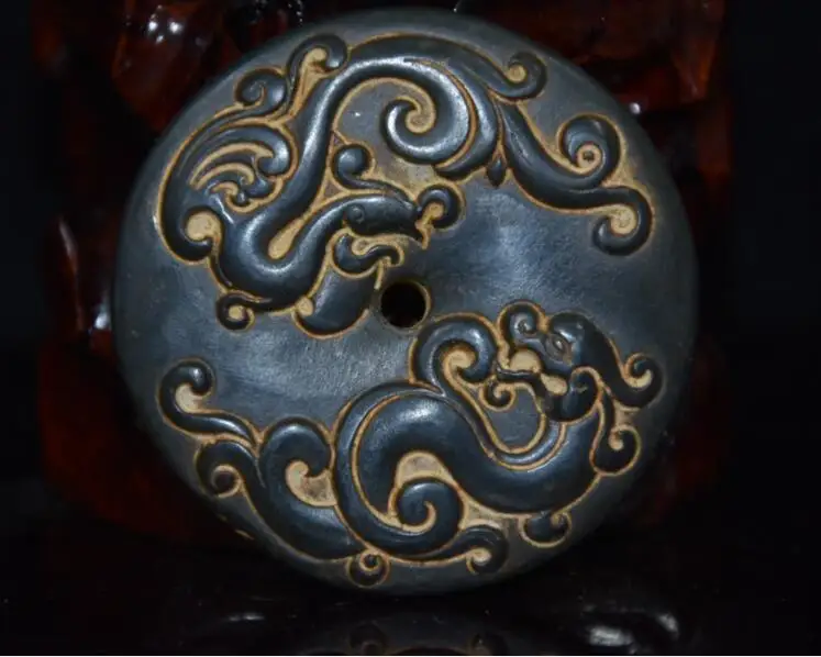 Hongshan culture archaize black iron meteorite sculpture Dragon phoenix statue