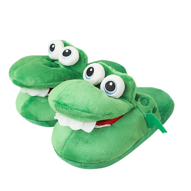 Girls Winter Cartoon Frog Slippers Women Plush Indoor Furry Slide Shoes Concise Lady Green Designer Slippers