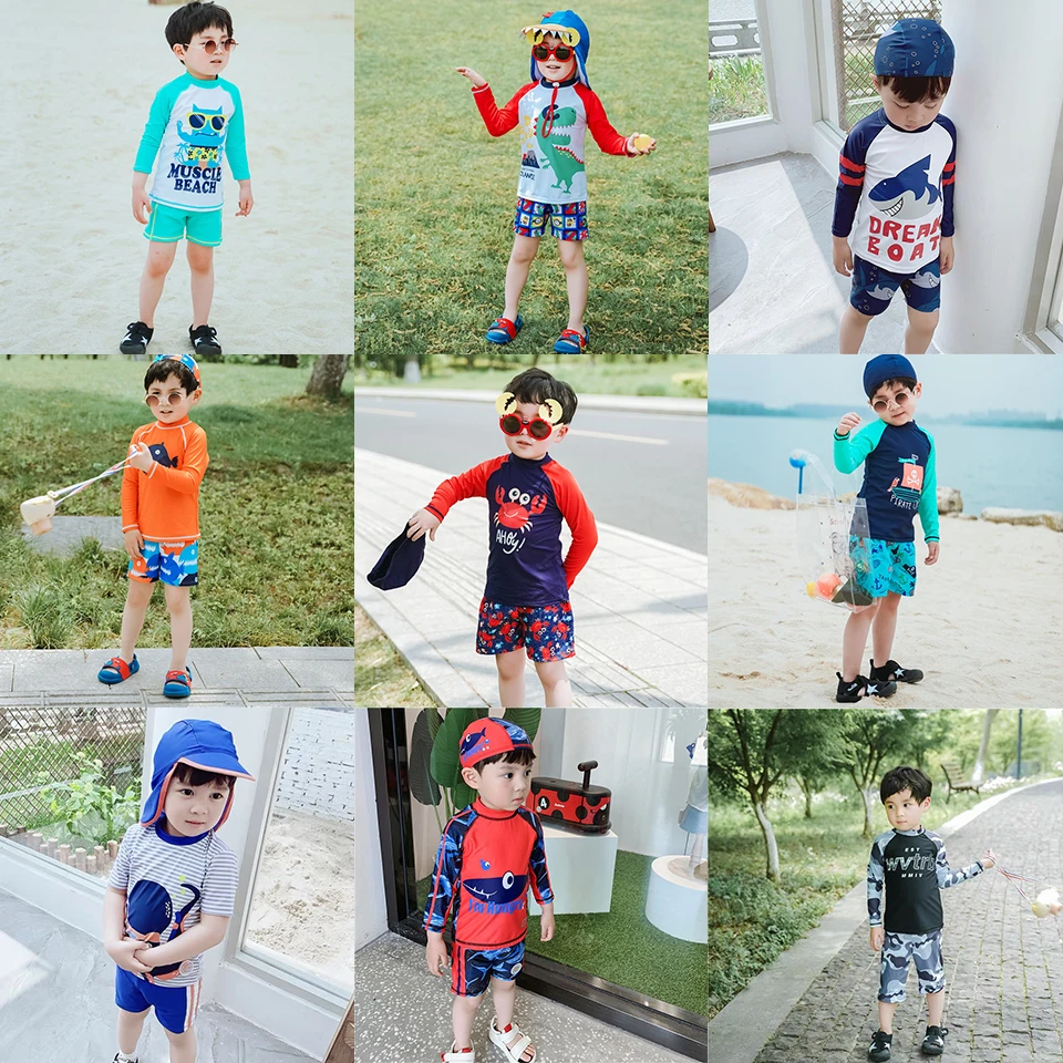 Bathing Suit Kids Long Sleeve Children\'s Swimwear and Swimming Trunks for Boys UV Protection Beach Rash Guard Big Boy 12 Years