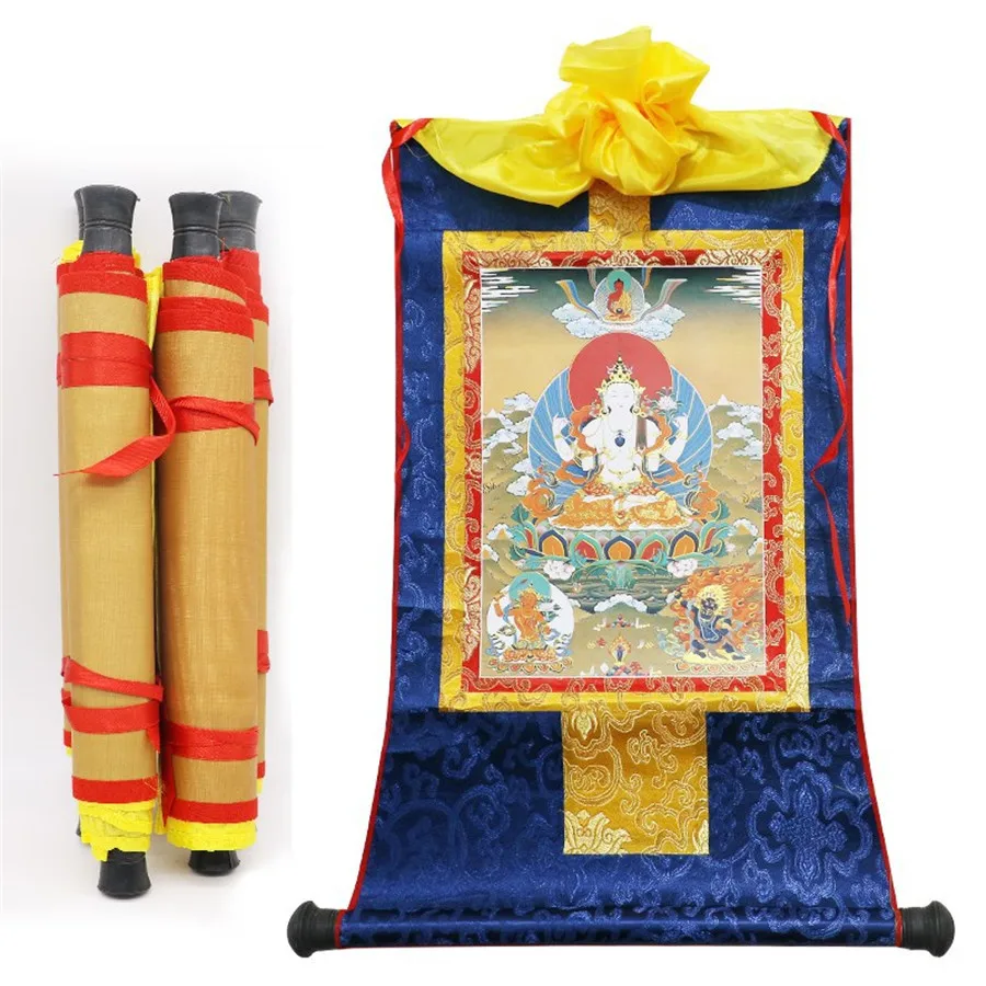 Wholesale Buddhist Supplies-120CM Large-Buddhism Art Silk Padmasambhava Guru Rinpoche Thangka Buddha Painting