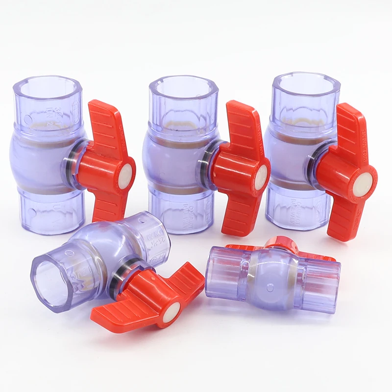 2pcs Transparent UPVC Pipe Socket Ball Valve Garden Irrigation HYDRAULIC Coupler Adapter Aquarium Fish Tank Connector Fittings