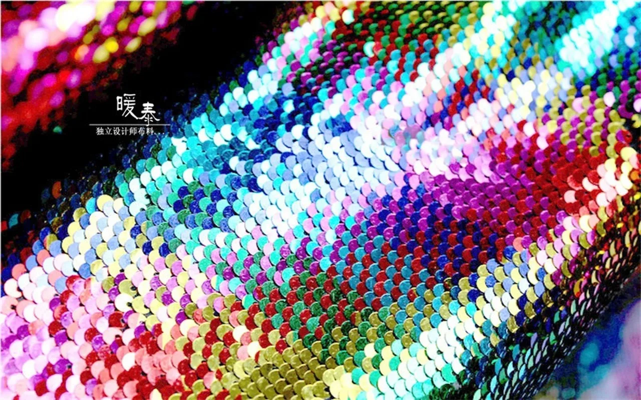 Embroidered Sequins Fabric Multicolour Fish Scales DIY Party Decor Props Mermaid Skirts Dress Stage Clothes Designer Fabric