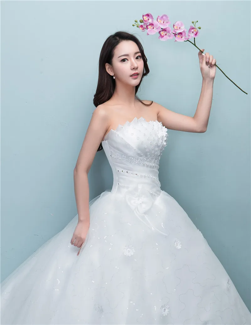 Customized New Luxury Beading Brush Train Lace Up Wedding Dress Sexy Strapless Applique Plus Size Bridal Gown Vestido De Noiva