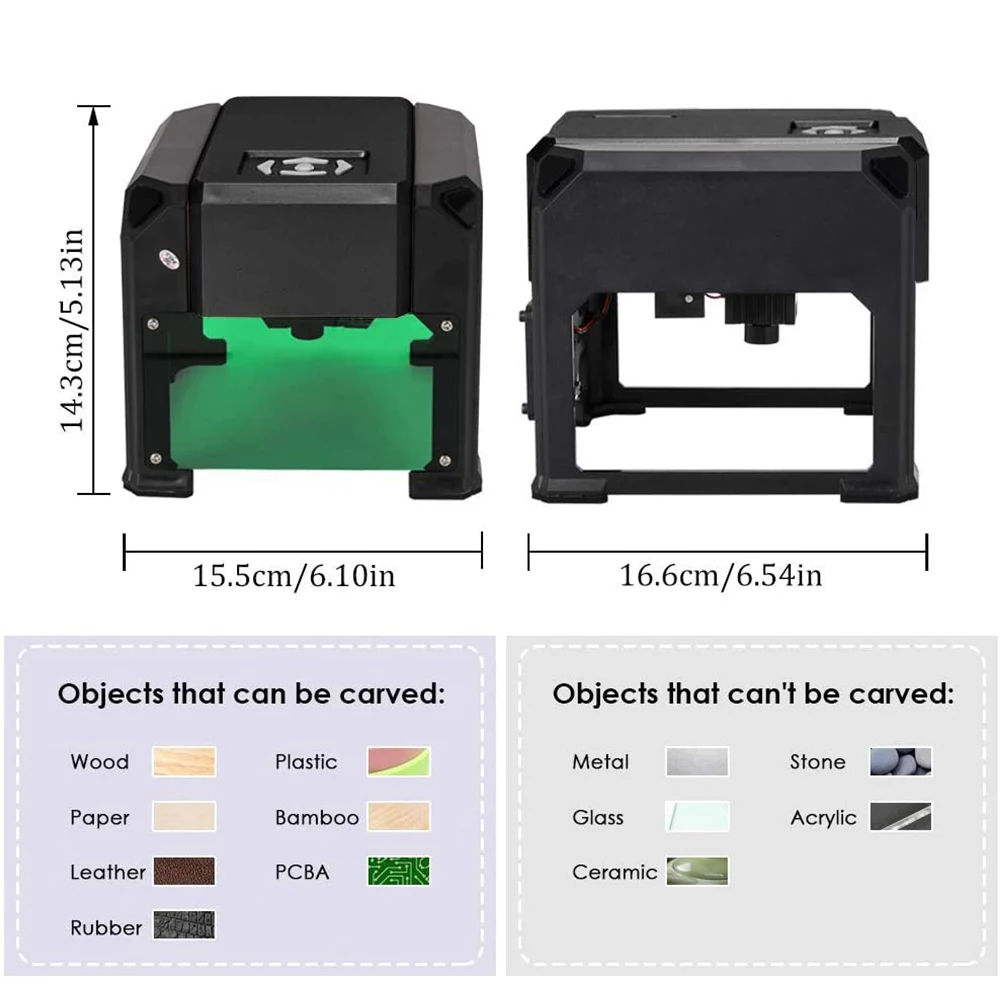 DIY Mini Laser Engraver Desktop Bluetooth Printer 3000mW Engraving Machine with Carver Size 80 x 80mm for 3W CNC Router