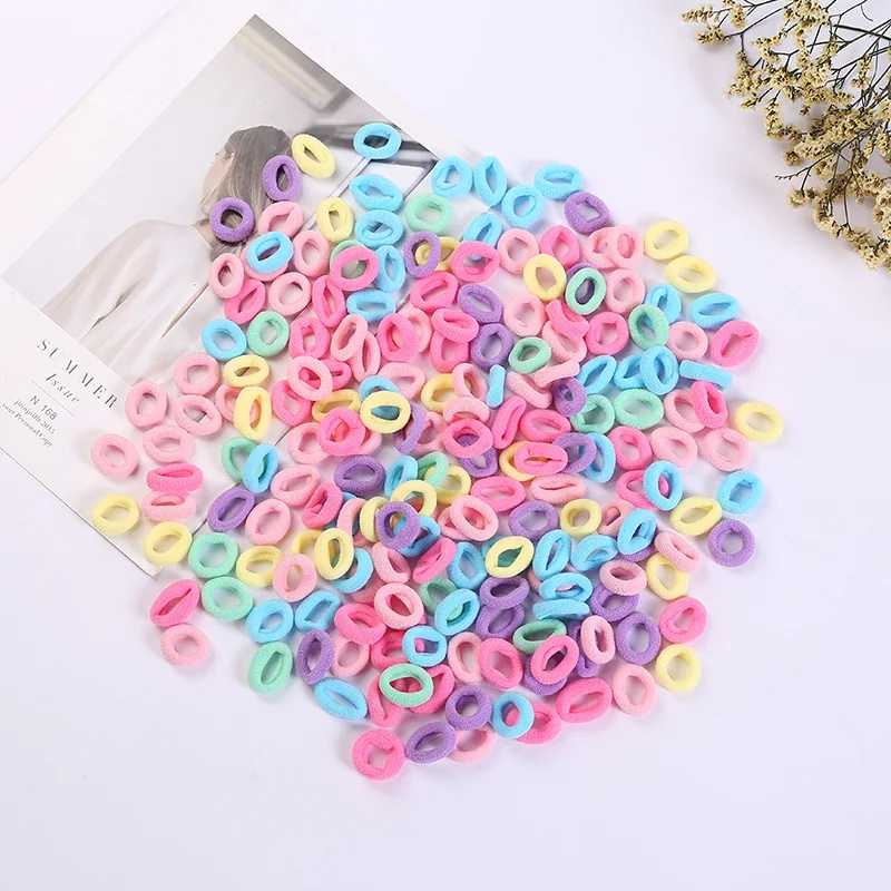 100 Pcs/Lot Children Cute Candy Pink Solid Elastic Hair Bands Girls Srunchies Rubber Bands Hair Ties Gum Kid Hair Accessories