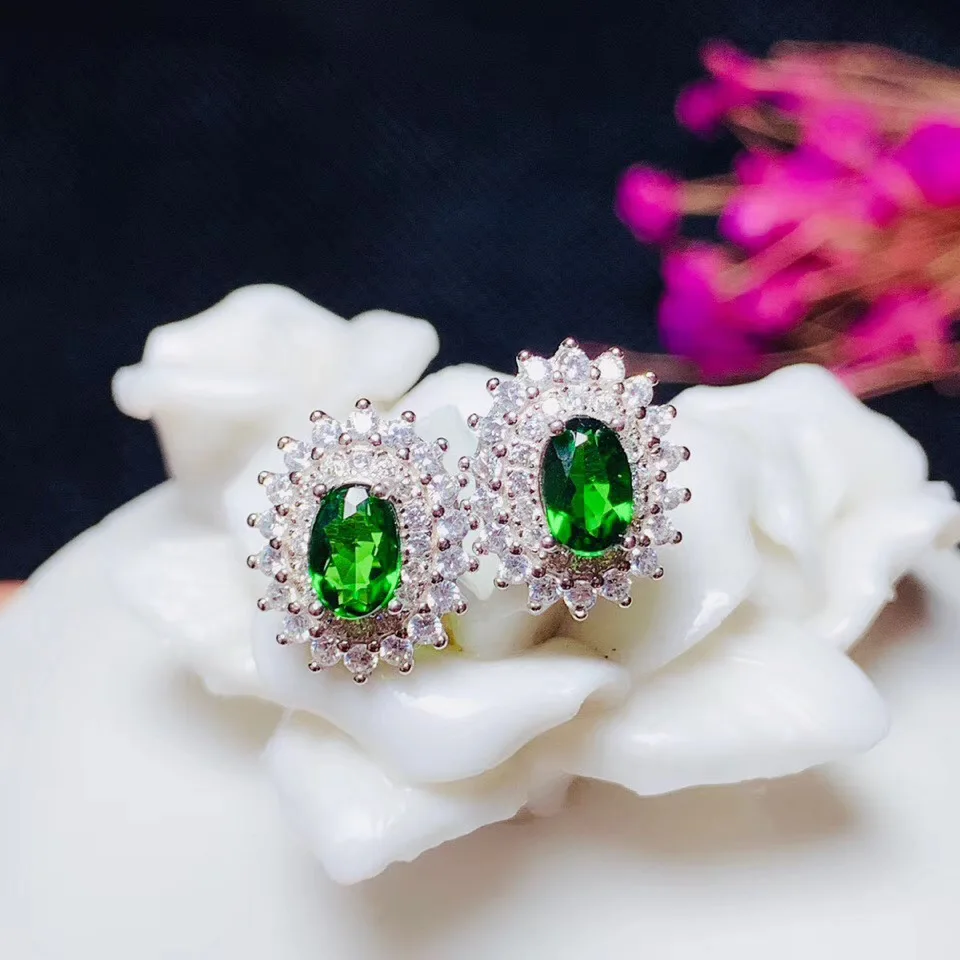 مجوهرات بوتيك KJJEAXCMY من الفضة الإسترليني عيار 925 مرصعة بالأحجار الكريمة الطبيعية ديوبسيدي أقراط نسائية تدعم الكشف المشهور