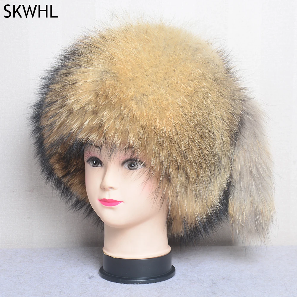 

New Style Full Pelt Fluffy Lady 100% Natural Fox Fur Bomber Hats Russian Luxury Women Winter Warm Genuine Fox Fur Beanies Hat