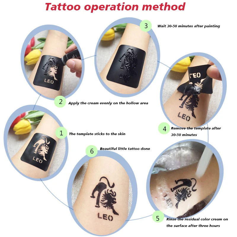 1 Set 10ml Juice Ink Temporary Tattoo Kit Semi-Permanent Tattoo Paste With 2 Sheets Henna Stencils Kit for Body Paint