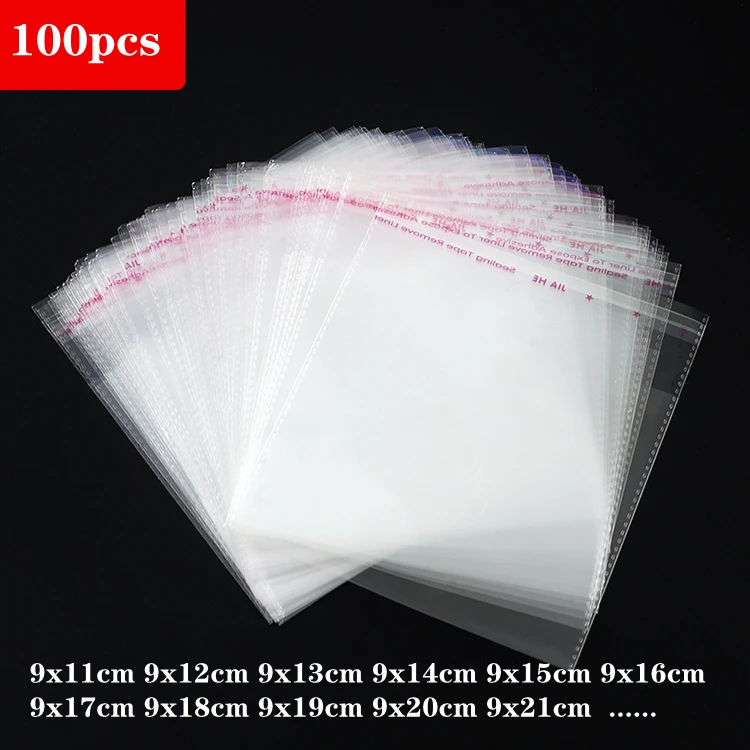 100pcs / 9x11-9x31cm Transparent Self-adhesive Sealed Opp Plastic Glass Party Gift Candy And Jewelry Packaging Bag