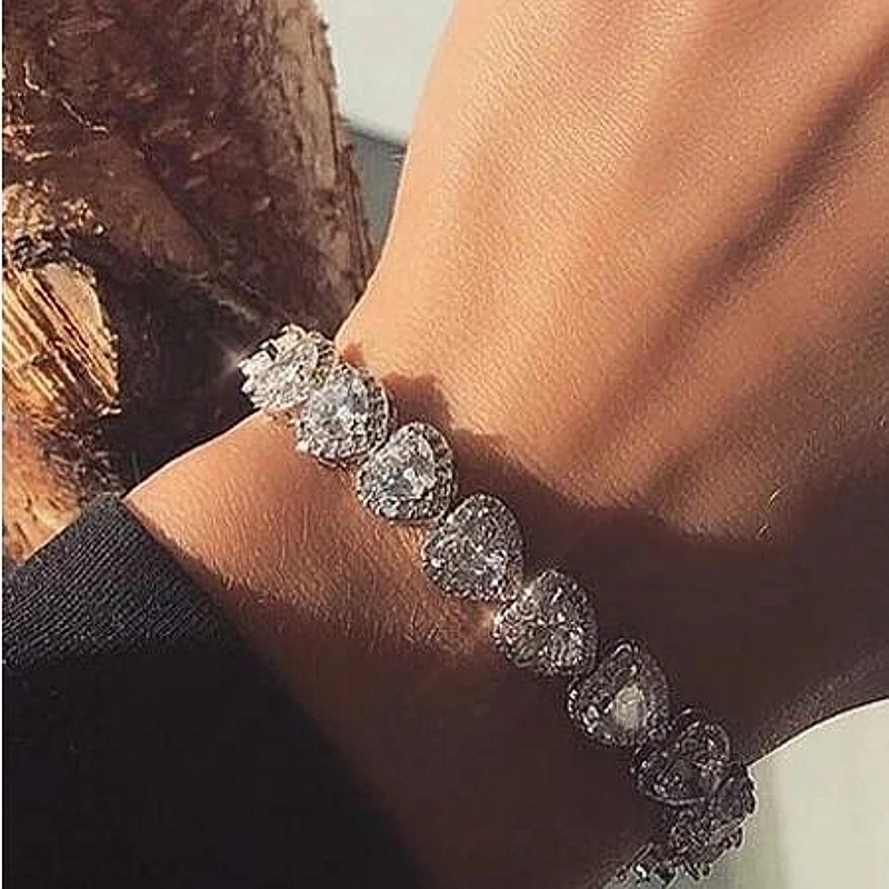 Handmade Lovers Heart shape bracelet AAAAA Cubic Zirconia White Gold Filled Party Wedding bracelets for women Fashion Jewerly 4