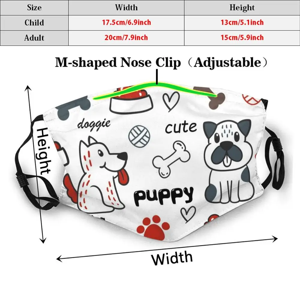 Dog Doodle Pattern Adult Kids Anti Dust Filter Diy Mask Dog Dog Lover Dog Love Puppy Cute Funny Care Doggie Bone Paw Football