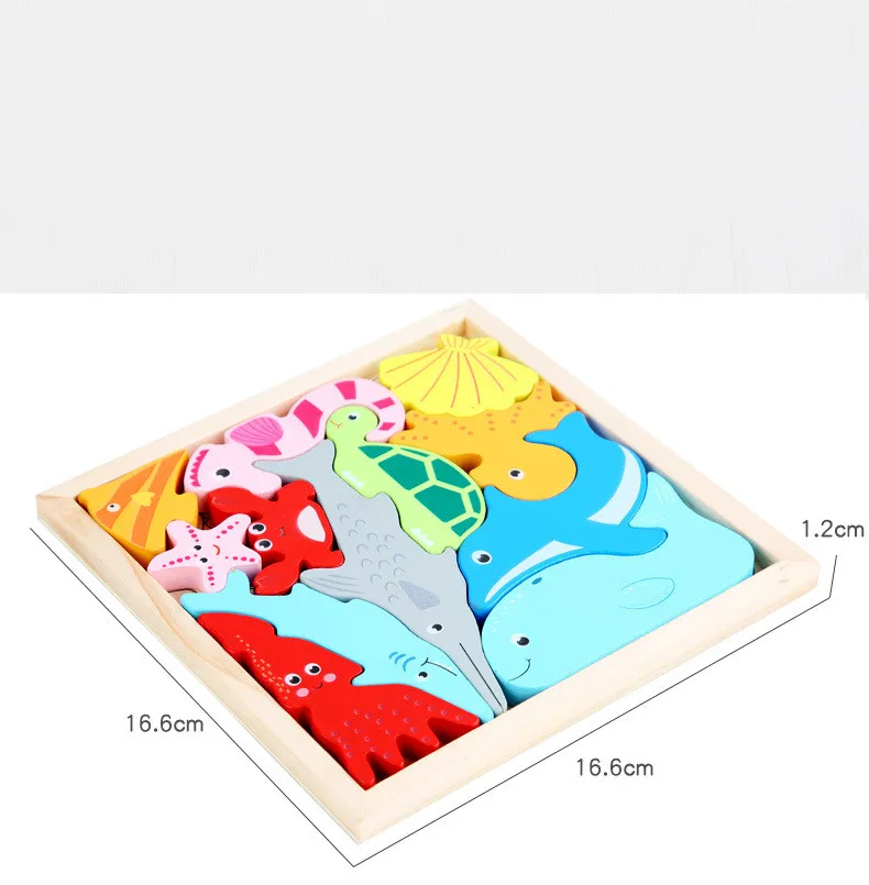 Hot New 3D Puzzle Wooden Toys Baby Learning Educational Hand Grasp Board Cartoon Animal Fruit and Vegetable Jigsaw Toy Gifts