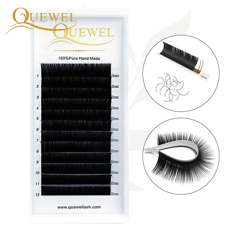 Quewel 10 Cases/Lot False Mink Eyelashes Extension 12 Rows Individual Lash Silk Cilios Professionals Round Eyelash Wholesaler