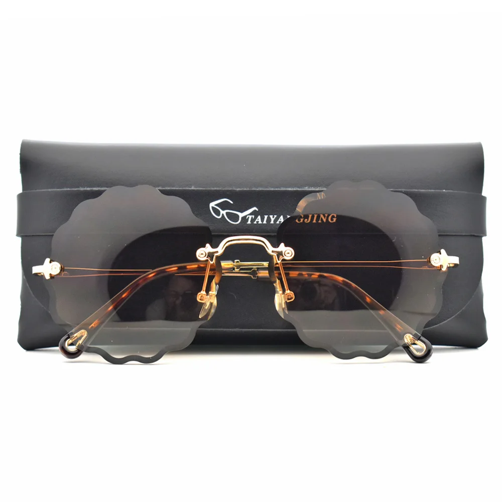 Vintage Rimless Sunglasses Women Fashion Luxury Brand Designer Round Flower Sun Glasses Ladies Retro Outdoor Gradient Shades Top