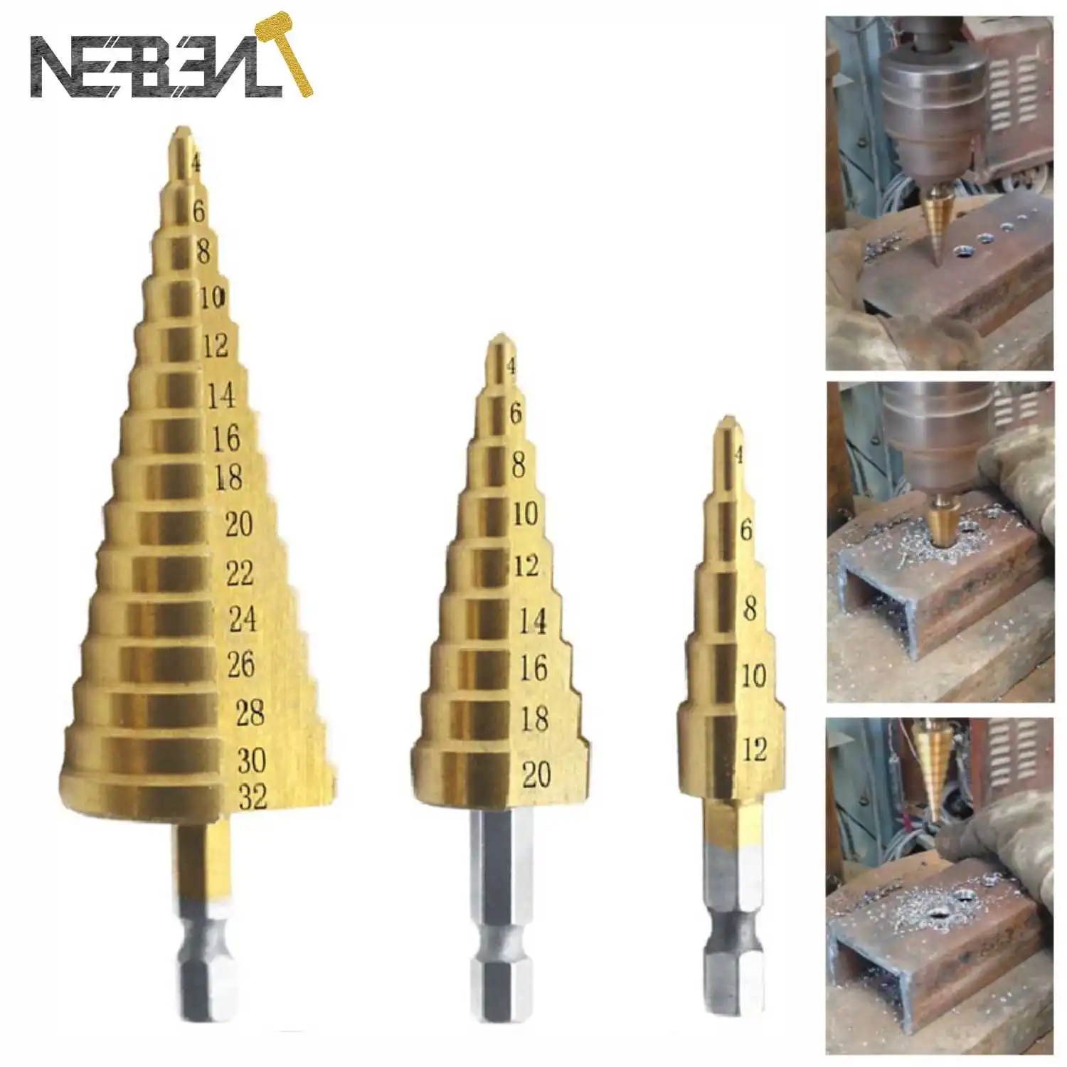 4-12/20/32Mm HSS Thẳng Rãnh Bước Mũi Titan Gỗ Phủ Lỗ Kim Loại Dao Cắt khoan Khoan Dụng Cụ Điện