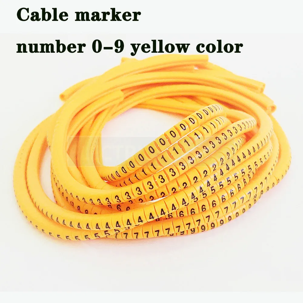 cable marker numbered EC-2 1000pcs Wire Marker Number 0 to 9 Cable Size 4sqmm yellow Colored PVC cable markers insulation marker