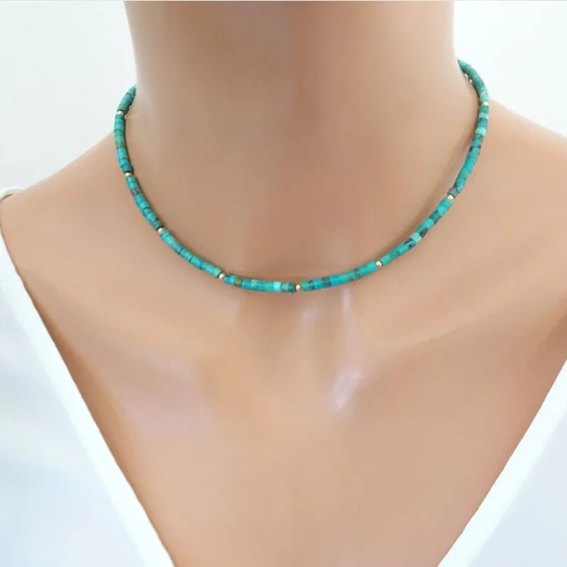 Turquoise Beaded Gemstone Necklace, Stone Choker