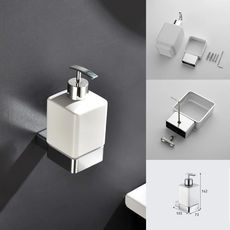 Aluminum Tumbler Holder Double Ceramic Cup Lotion Dispenser Toilet Brush Holder Ceramic Holder