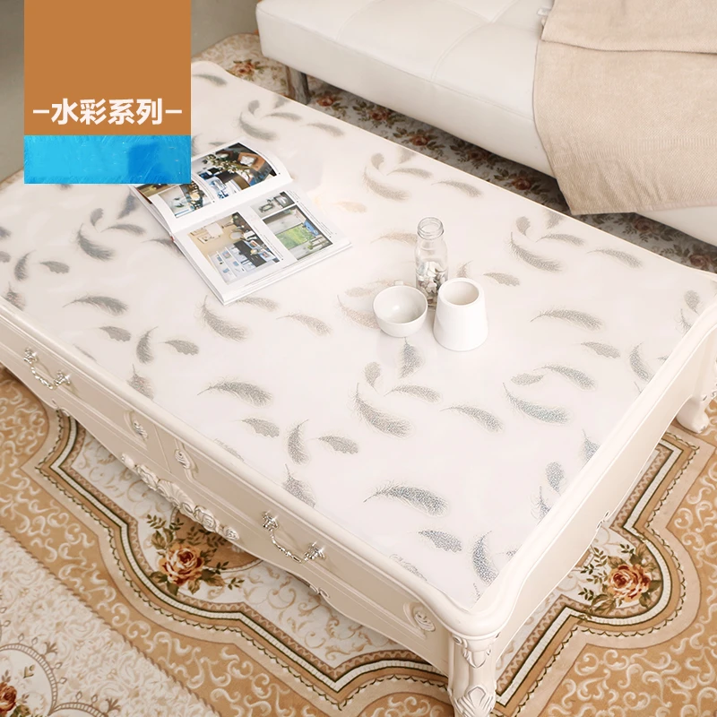 Hot Sale Feather Pattern PVC Plastic Soft Glass Crystal Plate Table Mat Fresh Tablecloth Home Coffee Mat Table Cover Kitchen