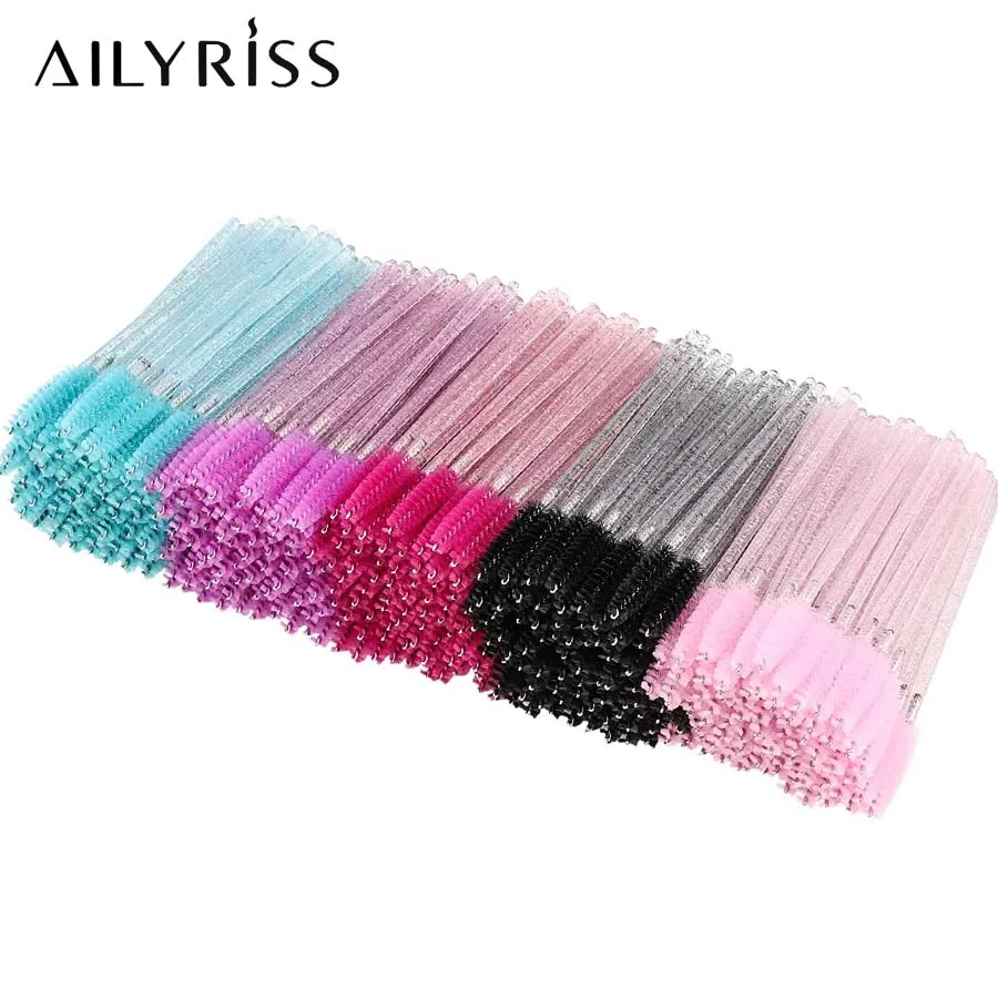 50pcs Crystal Disposable Eyelash Brush Applicator Wands Curler Mascara Eyebrow Makeup Tools Spoolers Comb Wands Spoolies Brushes