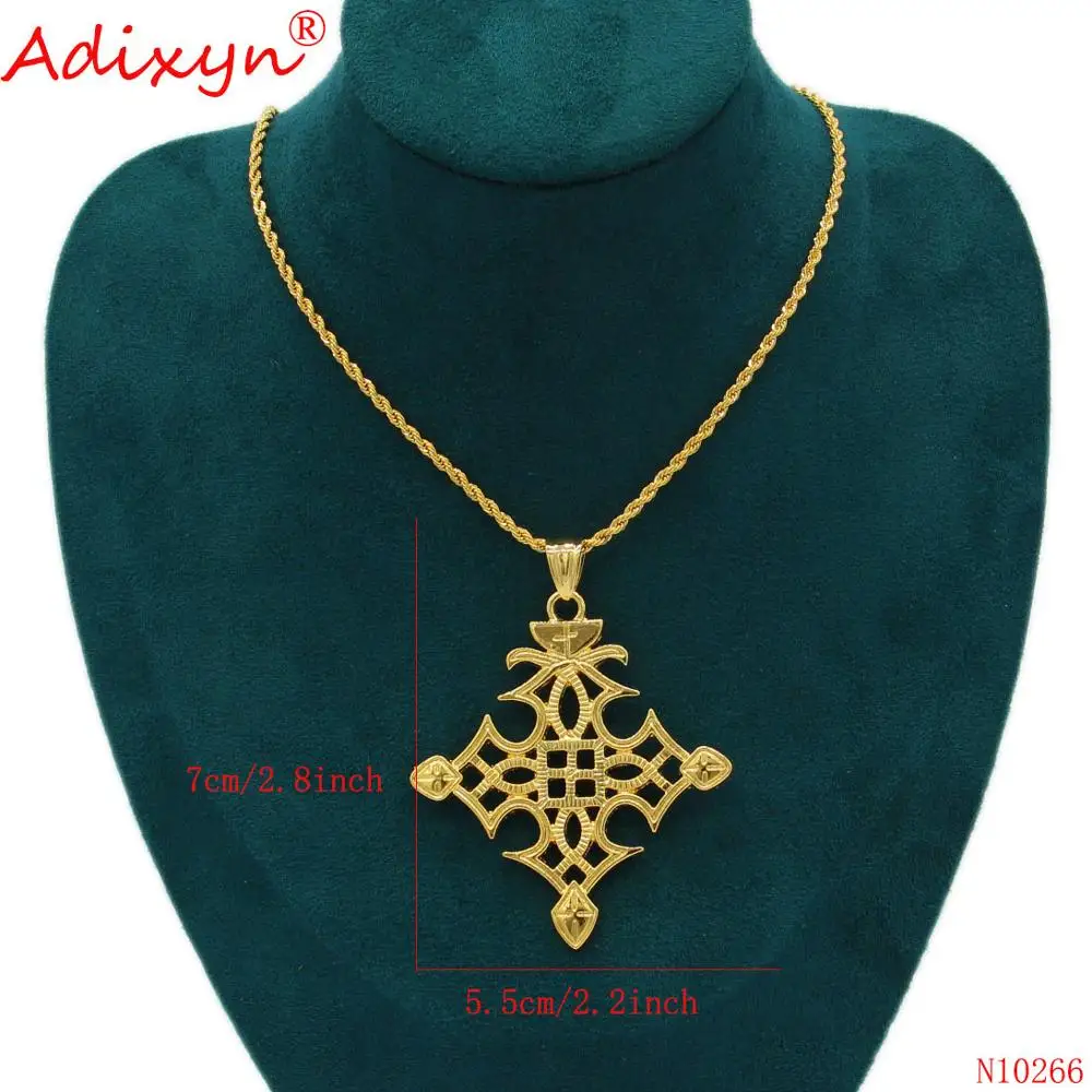 Adixyn Ethiopian Traditional Cross Pendant Necklace for Women Men Jewelry Gold Color Copper Eritrean Party Accessories N10266