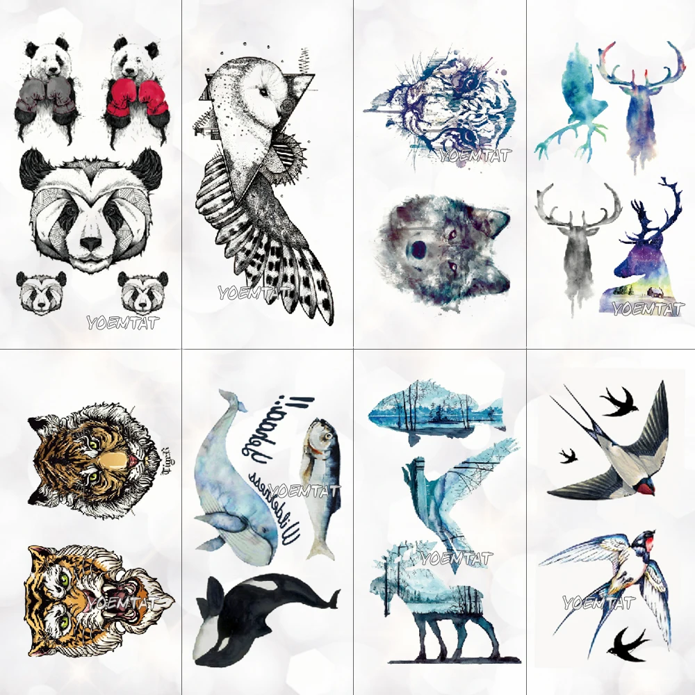 

Waterproof Temporary Tattoo Stickers Galaxy Wolf Whale Animal Flash Small Tatoo Women Body Art Party Watercolor Fake Tatto Kids