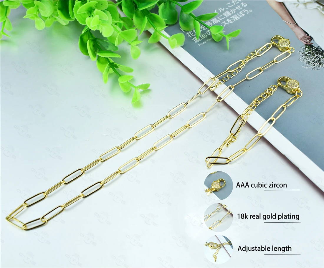 

Gold Plating Chains Necklaces Stainless Steel Link Chains AAA Zircon Bracelets Set Punk Hip Hop Handmade Jewelry