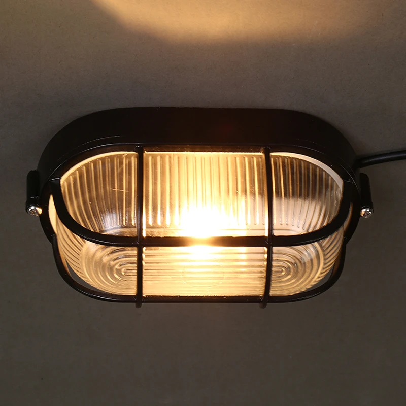 

E27 Oval LED Wall Light Aluminum Glass Cover Bulkhead Outdoor Waterproof IP54 Retro Moisture Bathroom Ceiling Lamp Surface Mount