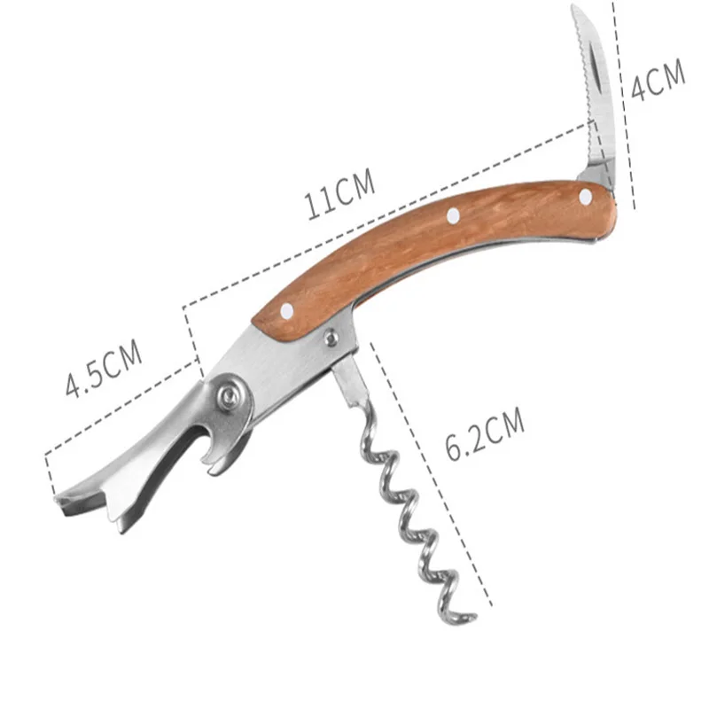 Imagem -02 - Multifuncional Abridor de Vinho Abridor de Garrafa Profissional com Faca Portátil Alça de Madeira Parafuso Saca-rolhas 100 Peças Lote