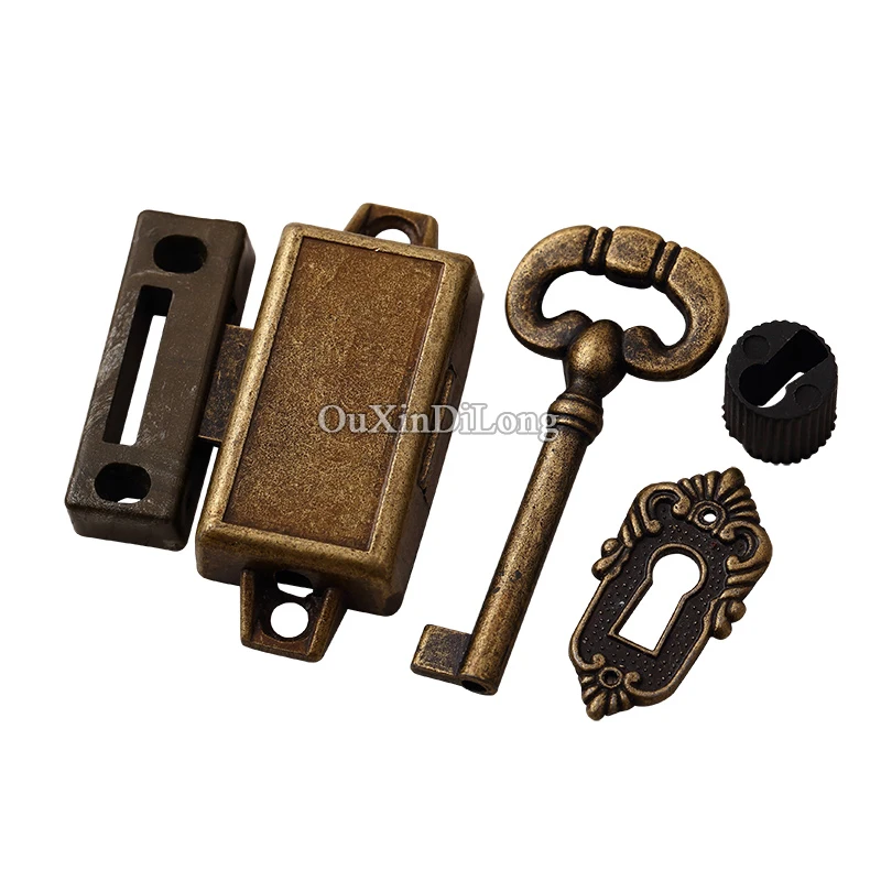 Retro  4Sets Antique Drawer Cabinet Locks Dresser Jewelry Cabinet Locks Cupboard File Cabinet Hidden Old-fashion Furniture Locks