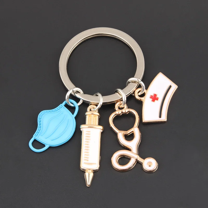 New Doctor Keychain Medical Tool Key Ring Injection Syringe Stethoscope Nurse Cap Key Chain Medico Gift DIY Jewelry Handmade