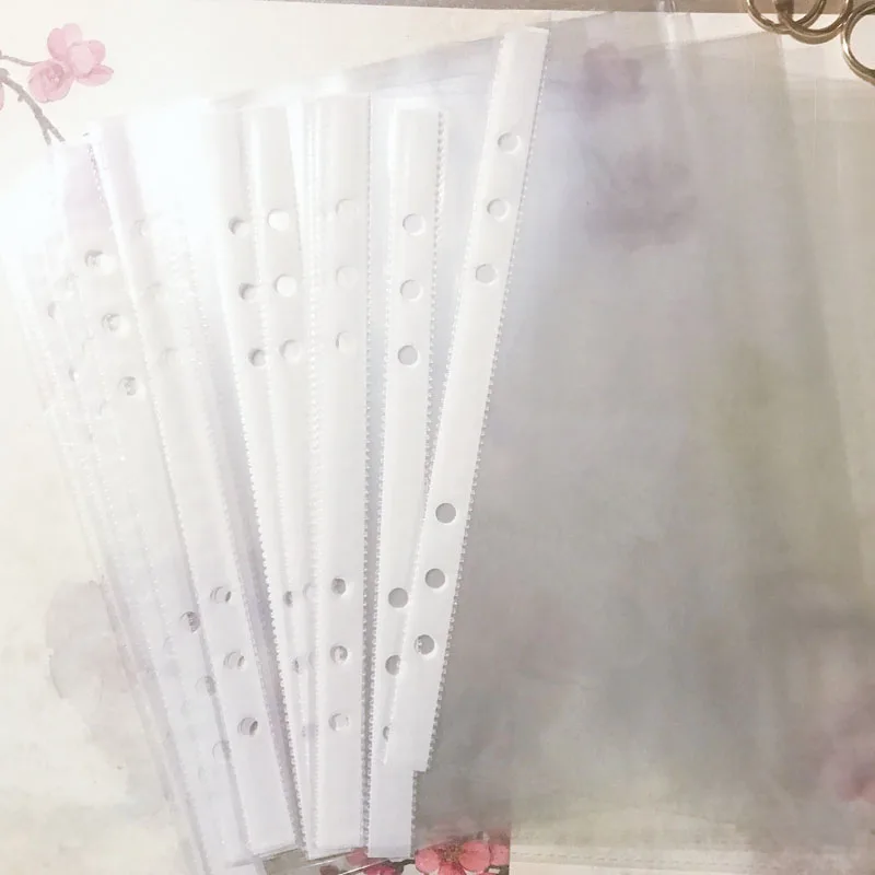 50pcs/Set Transparent Plastic A5 6Hole Loose-leaf Bag Folders File Ring Binder Sheet Protector Punch Pocket Paper Storage Office