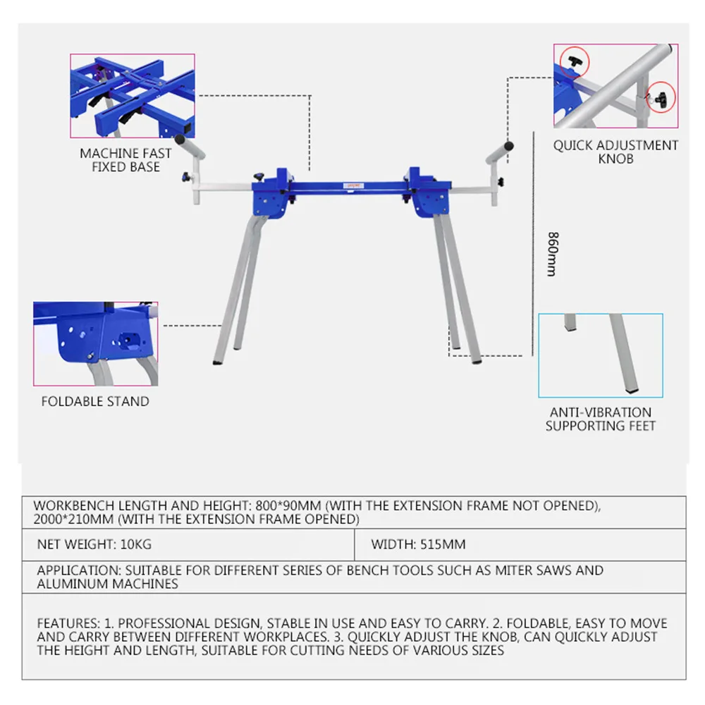 Multi-purpose mobile bracket cutting machine bracket portable miter saw woodworking table aluminum sawing machine table