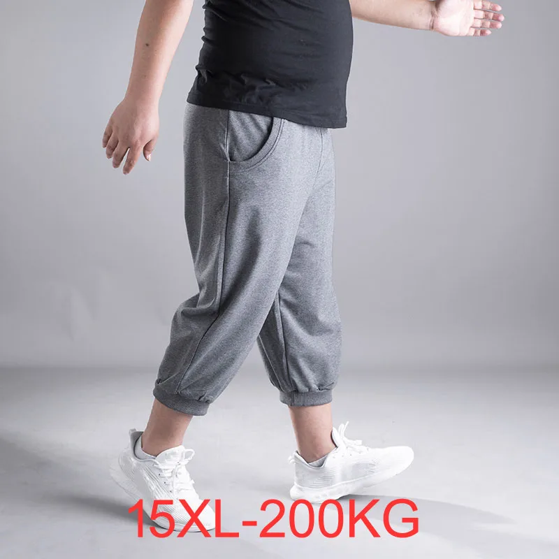 200KG Summer men sports shorts Loose 14xl 15xl Comfortable Breathable elasticity thin knee length shorts 200KG gray 66 70