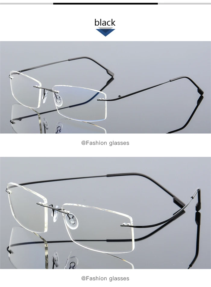 Randlose, blaues Licht blockierende verschreibungspflichtige Brille, Unisex, superelastischer Stahldraht, quadratische Myopien, Lunettes 0–0,5–1,5 bis –6,0 – Detail 4
