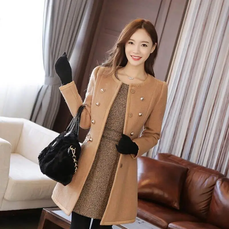 New Fashion Spring Coat Women Slim Wool blended Detachable Fur Collar Coat Winter Woollen Coat Women casaco feminino