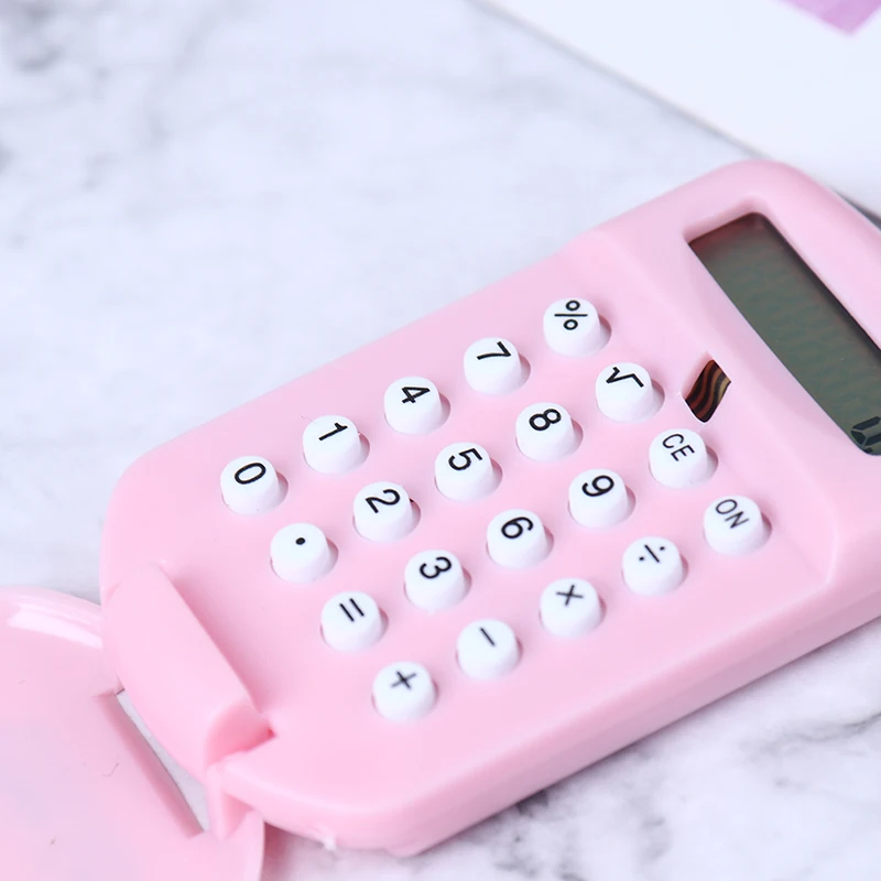 Mini calculatrice numérique Portable, fournitures de bureau, Kawaii, format de poche, affichage à 8 chiffres, dessin animé, mignon, porte-clés