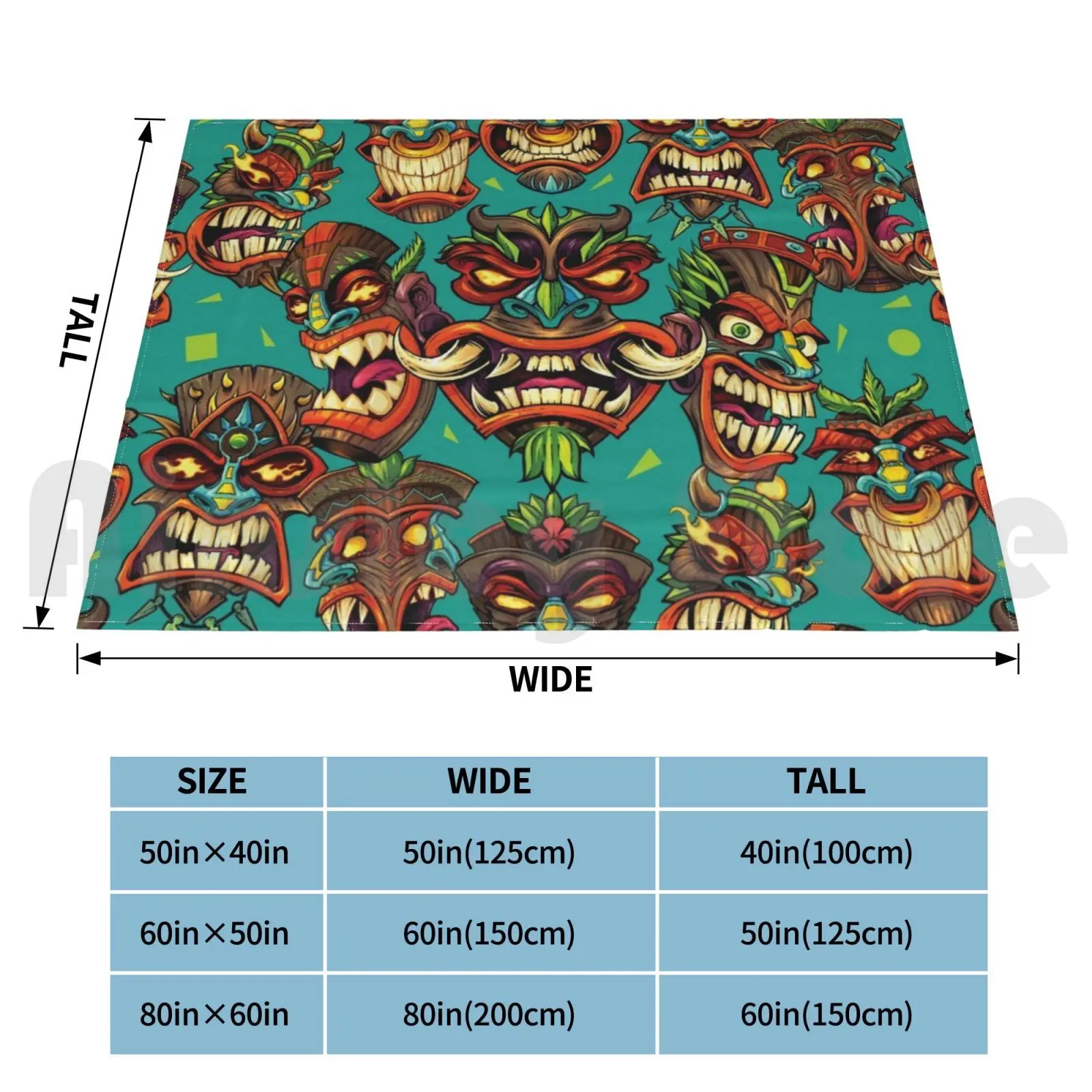 Tiki Head Repeating Pattern Blanket Super Soft Warm Light Thin Licensing Tiki Beach Resort Pattern Repeat Hawaiian