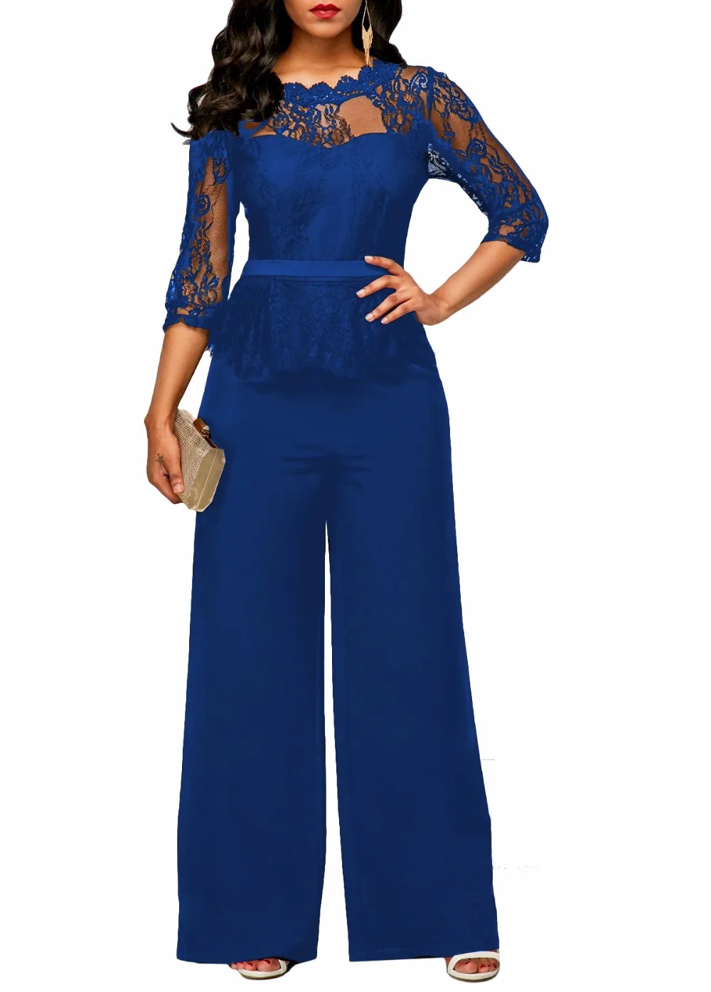 Sexy Women Casual Top Lace And Wide Leg Pants Two Pieces Suits Casual Elegant Nightclub Party Tracksuit Jumpsuit