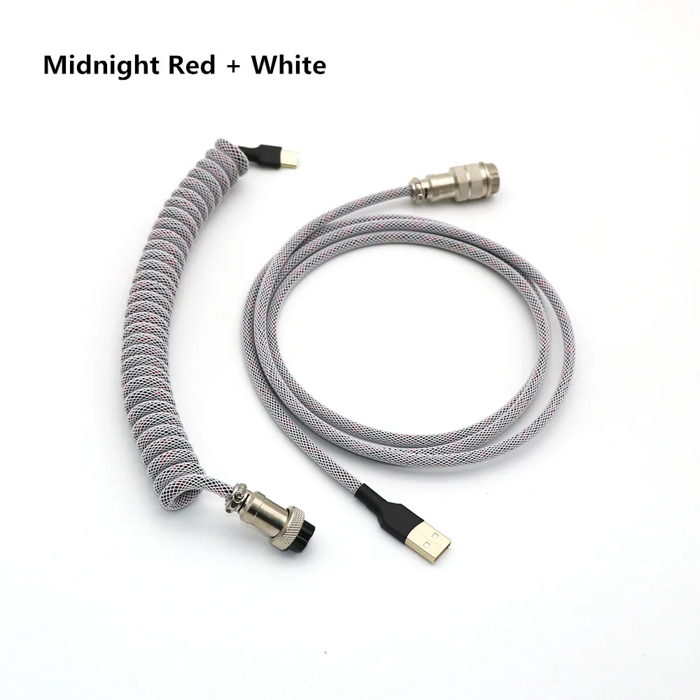 Custom Make Double Sleeved PET Coiled Spring Coiling Type C Mini Micro USB Cable for Mechanical Keyboard Cable With GX16 Aviator