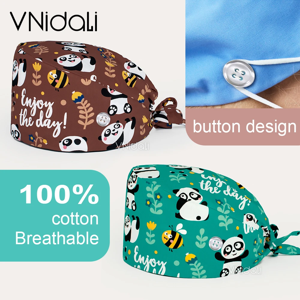 Panda Serie Afdrukken Caps Unisex Scrubs Caps Verstelbare Katoen Hoeden Hoge Kwaliteit Verstelbare Zweet-Absorberende Elastische Scrubs Hoeden