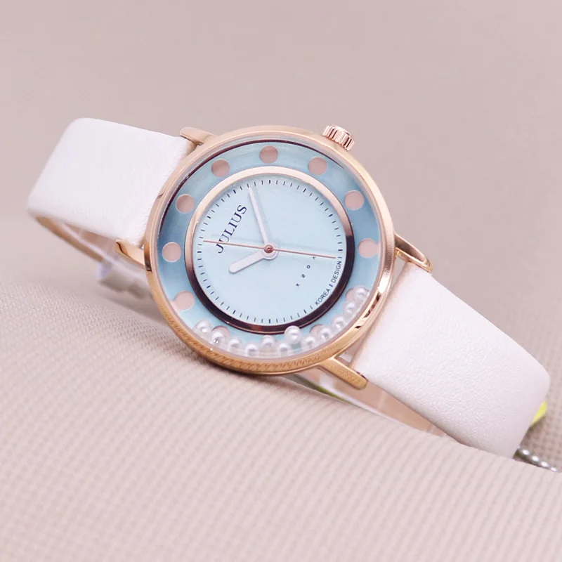 Julius – montre à Quartz japonaise pour femme, jolie montre en cuir véritable, jolie perle Fine, rétro, cadeau d\'anniversaire pour fille, pas de