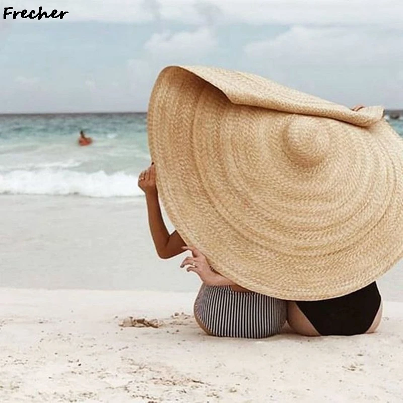 80CM Fashion Large Sun Hat Summer Anti-UV Protection Foldable Straw Cap Woman Cover Oversized Collapsible Sunshade Beach Hat