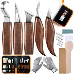 SIMILKY Wood Carving Tools 5 in 1 Knife Set - Includes Hook Knife, Whittling Knife, Detail Knife, Carving Knife Sharpener 5-Set