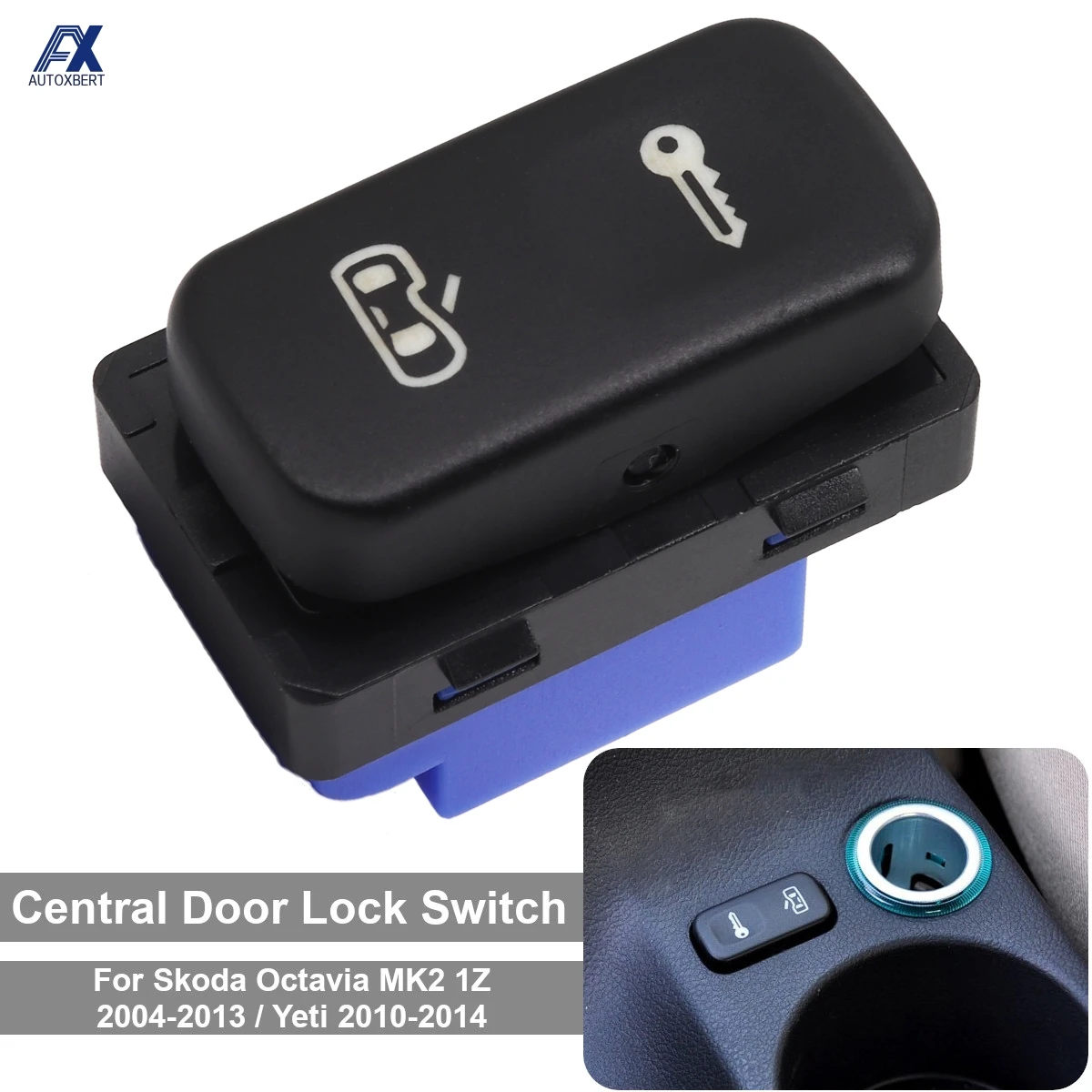 1Z0962125A Car Central Door Lock Black Switch Button With Backlight For Skoda Octavia Mk2 2004 2005 2006 2007 2008 2009 - 2013