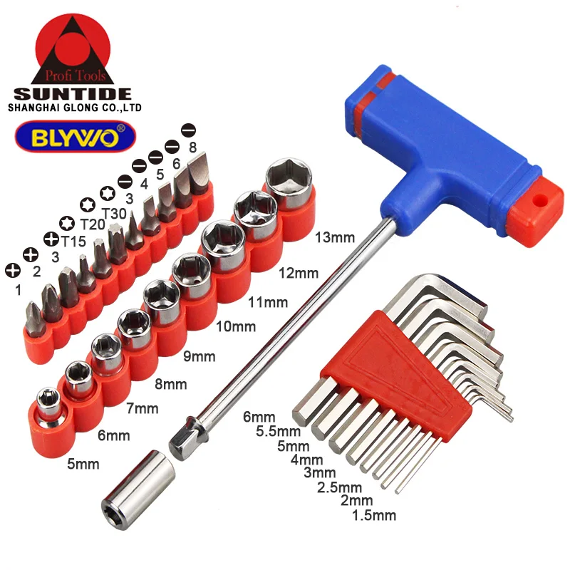 29PCS Screwdriver and Socket bits Set Hex Wrench T Type Handle Socket Wrench Set Repair Tools Kit Household Tool Set