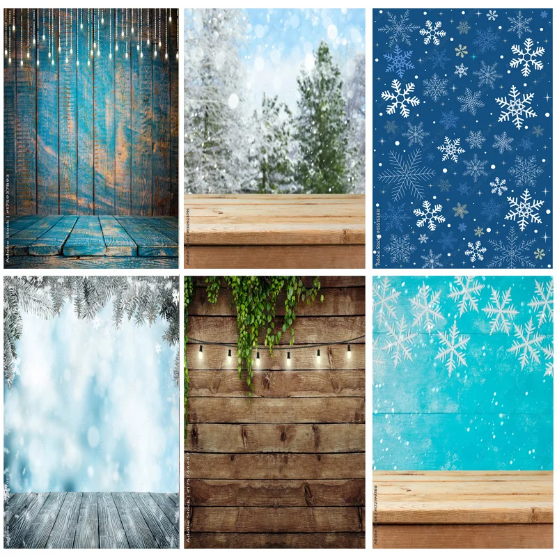 

Christmas Theme Photography Background Snowflake Wood Plank Portrait Backdrops For Photo Studio Props TU-05