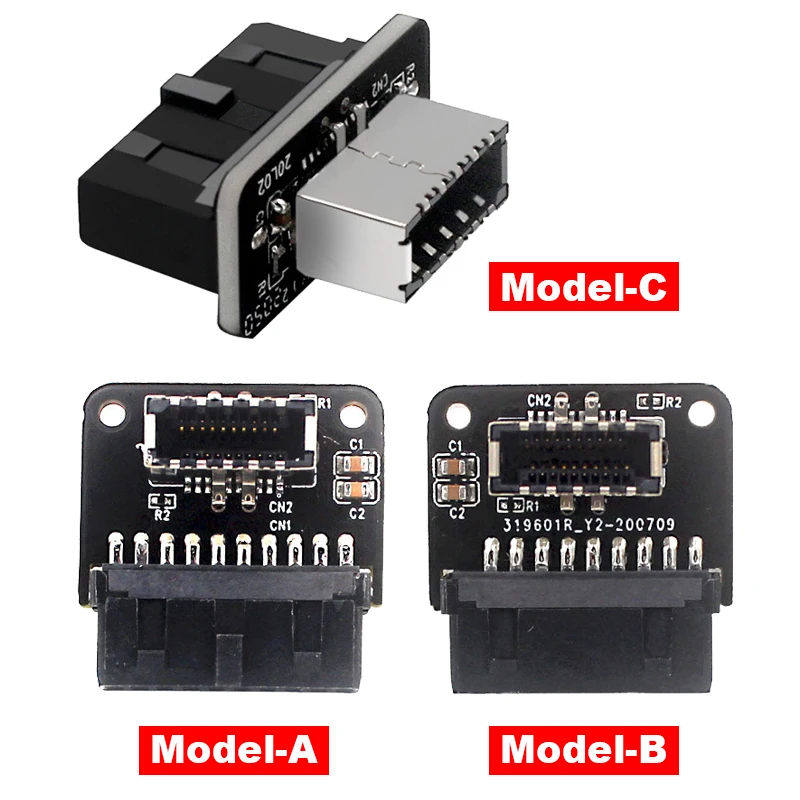 Motherboard Internal USB 3.0 20Pin/19P Header to Type-E A-Key USB 3.1 20 Pin Adapter for Type C Front Panel Chassis Bracket