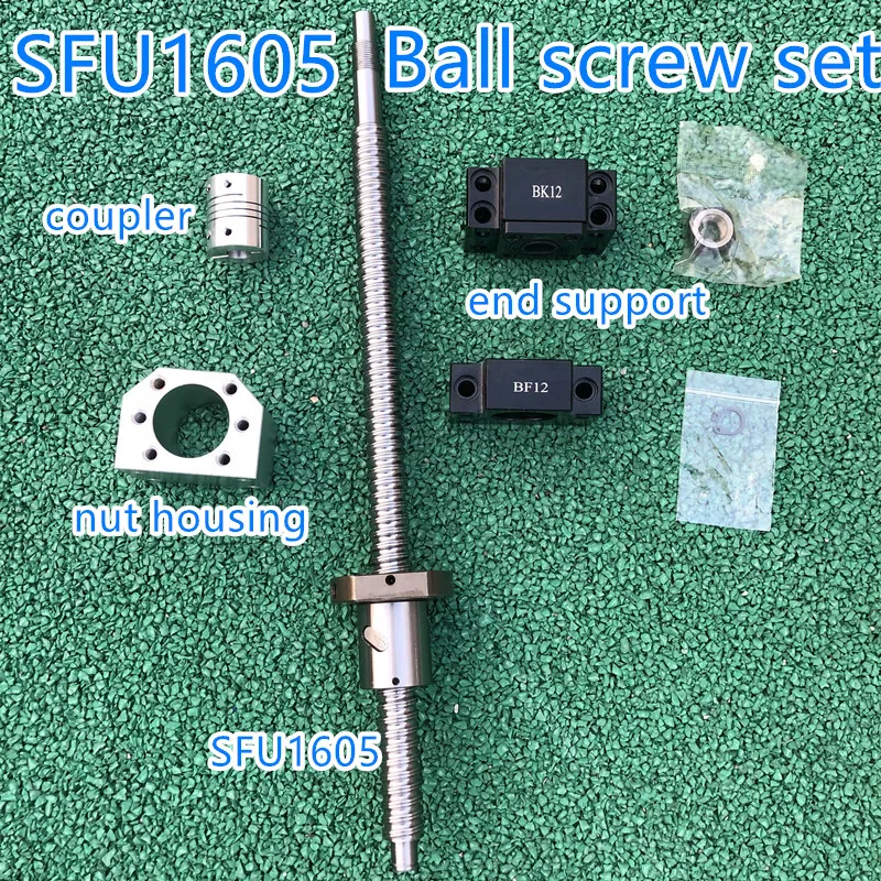 SFU1605 ball screw set RM1605 screw end machined + single ball nut + BK12/BF12 end support +nut housing + 6.35x 10 coupler CNC