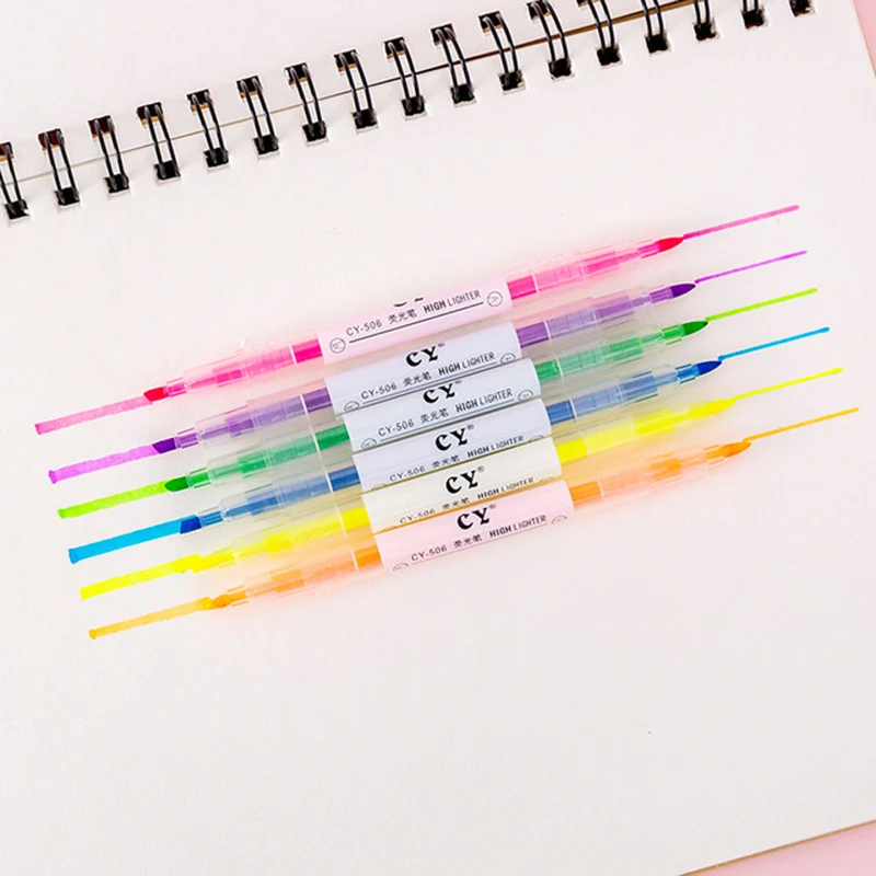 3-6 PCS/Set Double Headed Highlighter Pen Set Fluorescent Markers Highlighters Pens Art Marker Colorful Cute Kawaii Stationery